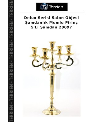 Terrien Delux Serisi Salon Objesi Şamdanlık Mumlu Pirinç 5'li Şamdan 20097