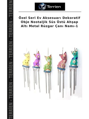 Terrien Özel Seri Ev Aksesuarı Dekoratif Obje Nostaljik Süs Üstü Ahşap Altı Metal Rüzgar Çanı Namı-1