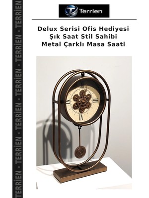 Terrien Delux Serisi Ofis Hediyesi Şık Saat Stil Sahibi Metal Çarklı Masa Saati