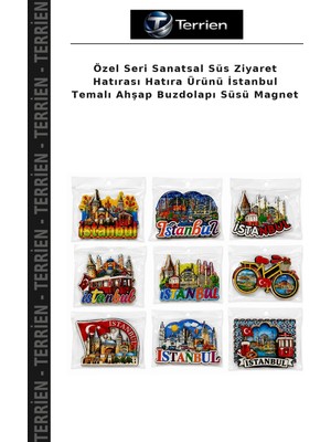 Terrien Özel Seri Sanatsal Süs Ziyaret Hatırası Hatıra Ürünü Istanbul Temalı Ahşap Buzdolapı Süsü Magnet