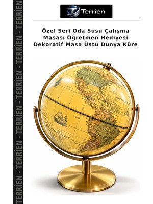 Terrien Özel Seri Oda Süsü Çalışma Masası Öğretmen Hediyesi Dekoratif Masa Üstü Dünya Küre