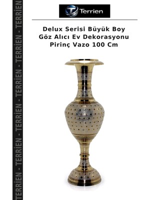 Terrien Delux Serisi Büyük Boy Göz Alıcı Ev Dekorasyonu Pirinç Vazo 100 cm