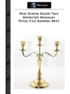 Terrien Özel Üretim Klasik Tarz Gösterişli Aksesuar Pirinç 3'lü Şamdan 4612