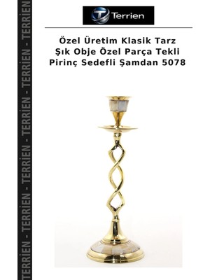 Terrien Özel Üretim Klasik Tarz Şık Obje Özel Parça Tekli Pirinç Sedefli Şamdan 5078