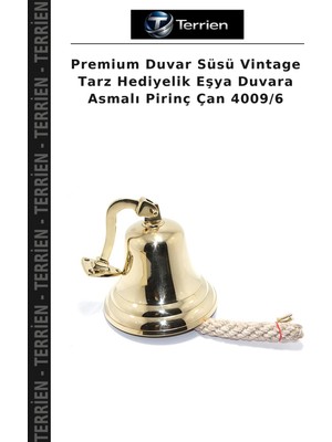 Terrien Premium Duvar Süsü Vintage Tarz Hediyelik Eşya Duvara Asmalı Pirinç Çan 4009/6