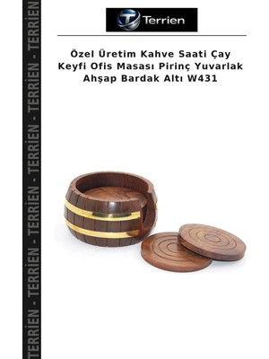 Terrien Özel Üretim Kahve Saati Çay Keyfi Ofis Masası Pirinç Yuvarlak Ahşap Bardak Altı W431