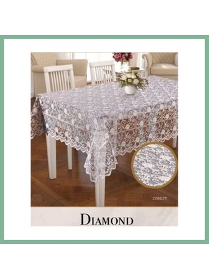 Bşk Virgo Dertsiz Işlemeli Tek Masa Örtüsü 160X260CM Dantelli Yemek Masası Örtüsü Daimond Model Krem BSK2026