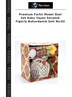 Terrien Premium Farklı Model Özel Set Koku Yayan Seramik Figürlü Buhurdanlık Seti No:02