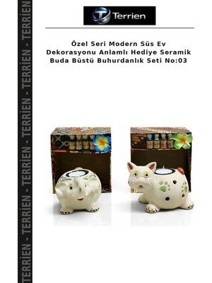 Terrien Özel Seri Modern Süs Ev Dekorasyonu Anlamlı Hediye Seramik Buda Büstü Buhurdanlık Seti No:03