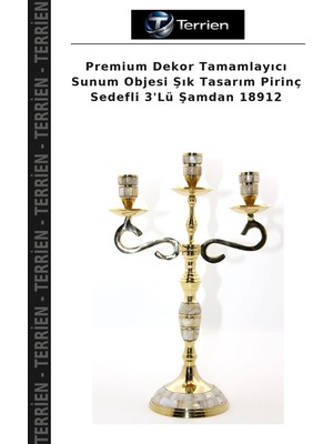 Terrien Premium Dekor Tamamlayıcı Sunum Objesi Şık Tasarım Pirinç Sedefli 3'lü Şamdan 18912