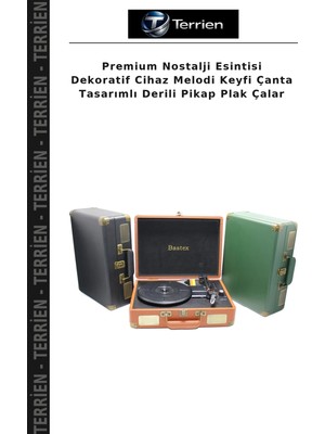Terrien Premium Nostalji Esintisi Dekoratif Cihaz Melodi Keyfi Çanta Tasarımlı Derili Pikap Plak Çalar