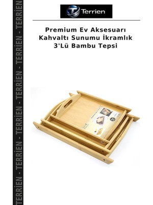 Terrien Premium Ev Aksesuarı Kahvaltı Sunumu Ikramlık 3'lü Bambu Tepsi