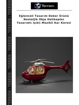 Terrien Eğlenceli Tasarım Dekor Ürünü Nostaljik Obje Helikopter Tasarımlı Işıklı Müzikli Kar Küresi