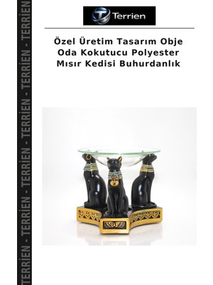 Terrien Özel Üretim Tasarım Obje Oda Kokutucu Polyester Mısır Kedisi Buhurdanlık