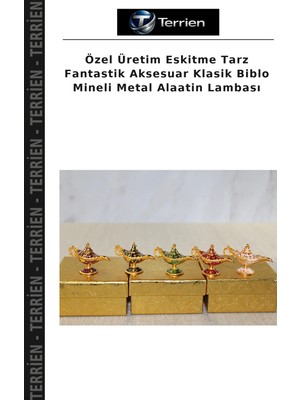 Terrien Özel Üretim Eskitme Tarz Fantastik Aksesuar Klasik Biblo Mineli Metal Alaatin Lambası