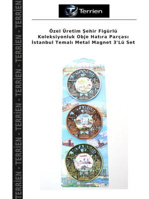 Terrien Özel Üretim Şehir Figürlü Koleksiyonluk Obje Hatıra Parçası Istanbul Temalı Metal Magnet 3'lü Set