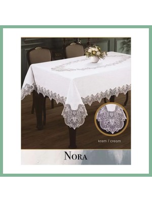Bşk Virgo Keten Masa Örtüsü Tablecloth 155X220 cm Yemek Masası Örtüsü Nora Model Krem-Krem BSK2026
