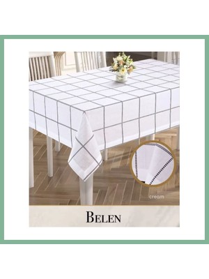 Bşk Virgo Çeyizlik Keten Tek Masa Örtüsü Belen Model Krem 155X260 cm Yemek Masası Dekoratif Tasarım BSK2026