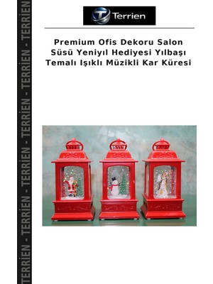 Terrien Premium Ofis Dekoru Salon Süsü Yeniyıl Hediyesi Yılbaşı Temalı Işıklı Müzikli Kar Küresi