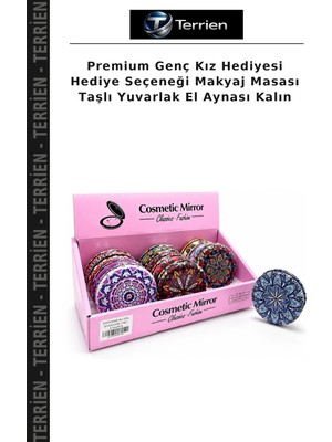 Terrien Premium Genç Kız Hediyesi Hediye Seçeneği Makyaj Masası Taşlı Yuvarlak El Aynası Kalın
