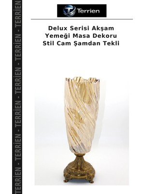 Terrien Delux Serisi Akşam Yemeği Masa Dekoru Stil Cam Şamdan Tekli