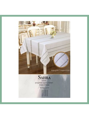 Bşk Virgo Sahra Model Kapiçino 160X220 cm Polyester Ajurlu Keten Tablecloth Yemek Masası BSK2026