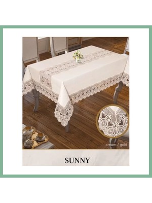 Bşk Virgo Sunny Model Krem-Gold 160X220 cm Parlak Keten Masa Örtüsü Tablecloth Modern Tasarım BSK2026