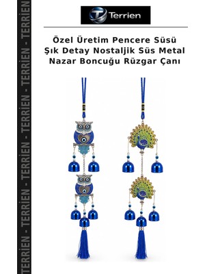 Terrien Özel Üretim Pencere Süsü Şık Detay Nostaljik Süs Metal Nazar Boncuğu Rüzgar Çanı