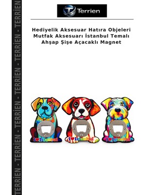 Terrien Hediyelik Aksesuar Hatıra Objeleri Mutfak Aksesuarı Istanbul Temalı Ahşap Şişe Açacaklı Magnet
