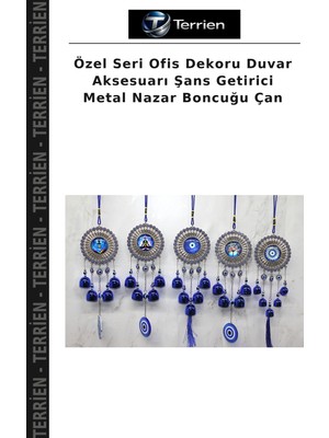 Terrien Özel Seri Ofis Dekoru Duvar Aksesuarı Şans Getirici Metal Nazar Boncuğu Çan