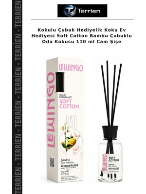 Terrien Kokulu Çubuk Hediyelik Koku Ev Hediyesi Soft Cotton Bambu Çubuklu Oda Kokusu 110 ml Cam Şişe