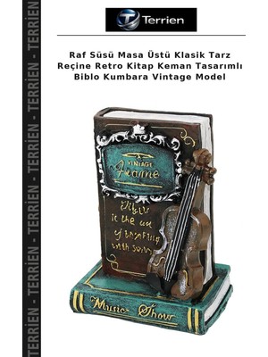 Terrien Raf Süsü Masa Üstü Klasik Tarz Reçine Retro Kitap Keman Tasarımlı Biblo Kumbara Vintage Model