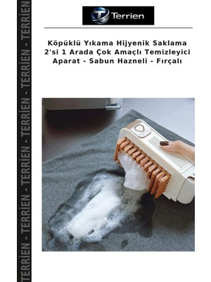 Terrien Köpüklü Yıkama Hijyenik Saklama 2'si 1 Arada Çok Amaçlı Temizleyici Aparat - Sabun Hazneli - Fırçalı