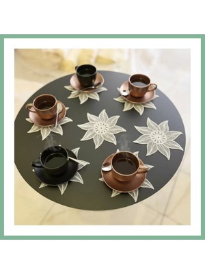 Bşk Virgo 6 Lı Dantel Kahve Sunumluğu 15X15 cm Asorti Desenli Türk Kahvesi Sunum Seti BSK2026