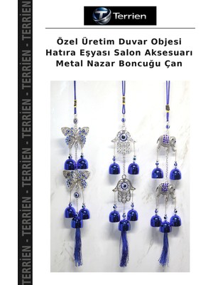 Terrien Özel Üretim Duvar Objesi Hatıra Eşyası Salon Aksesuarı Metal Nazar Boncuğu Çan