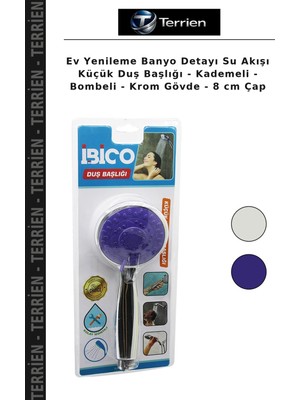 Terrien Ev Yenileme Banyo Detayı Su Akışı Küçük Duş Başlığı - Kademeli - Bombeli - Krom Gövde - 8 cm Çap