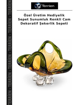 Terrien Özel Üretim Hediyelik Sepet Sunumluk Renkli Cam Dekoratif Şekerlik Sepeti
