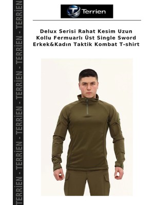 Terrien Delux Serisi Rahat Kesim Uzun Kollu Fermuarlı Üst Single Sword Erkek&kadın Taktik Kombat T-Shirt