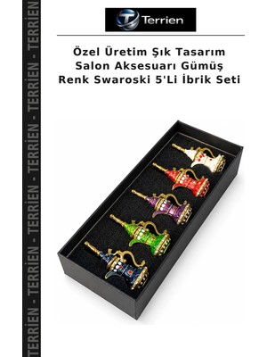 Terrien Özel Üretim Şık Tasarım Salon Aksesuarı Gümüş Renk Swaroski 5'li Ibrik Seti