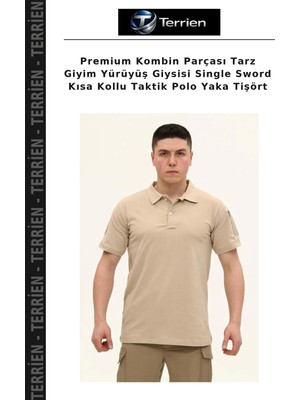 Terrien Premium Kombin Parçası Tarz Giyim Yürüyüş Giysisi Single Sword Kısa Kollu Taktik Polo Yaka Tişört