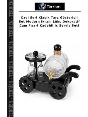 Terrien Özel Seri Klasik Tarz Gösterişli Set Modern Ikram Lüks Dekoratif Cam Fıçı 4 Kadehli Iç Servis Seti