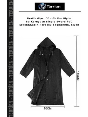 Terrien Pratik Giysi Günlük Dış Giyim Su Koruyucu Single Sword Pvc Erkek&kadın Pardesü Yağmurluk, Siyah