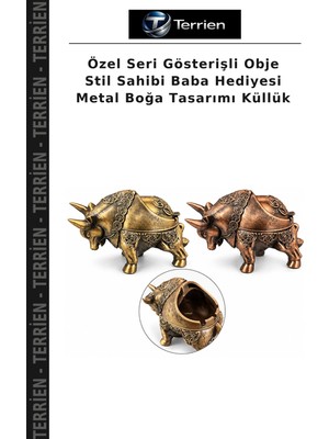 Terrien Özel Seri Gösterişli Obje Stil Sahibi Baba Hediyesi Metal Boğa Tasarımı Küllük