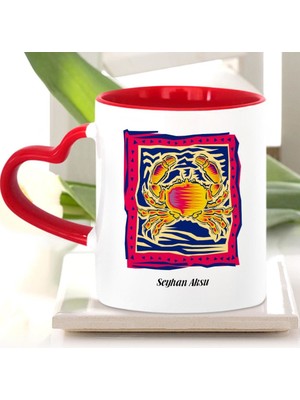 BK Gift Kişiye Özel Yengeç Burcu Kalpli Kupa Bardak (Model 5)