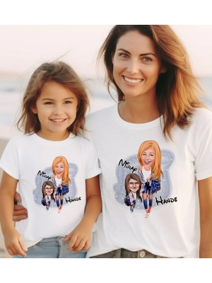 Bk Gift 2’li Kişiye Özel Anne-Kız Karikatürlü Kombin Tişört Seti-2, Anneye Hediye, Anneler Günü Hediyeleri