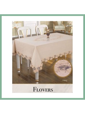 Bşk Virgo 160X260CM Keten Flowers Model Kapiçino 3D Işlemeli Dantelli Dekoratif Örtü BSK2026