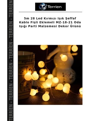 Terrien 5m 28 LED Kırmızı Işık Şeffaf Kablo Fişli Eklemeli Mz-18-21 Oda Işığı Parti Malzemesi Dekor Ürünü