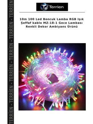 Terrien 10M 100 LED Boncuk Lamba Rgb Işık Şeffaf Kablo Mz-18-1 Gece Lambası Renkli Dekor Ambiyans Ürünü