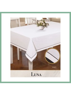 Bşk Virgo 160X260 cm Luna Model Krem Keten Masa Örtüsü Modern Şık Ev Tekstili BSK2026