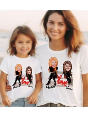 Bk Gift 2’li Kişiye Özel Anne-Kız Karikatürlü Kombin Tişört Seti-3, Anneye Hediye, Anneler Günü Hediyeleri